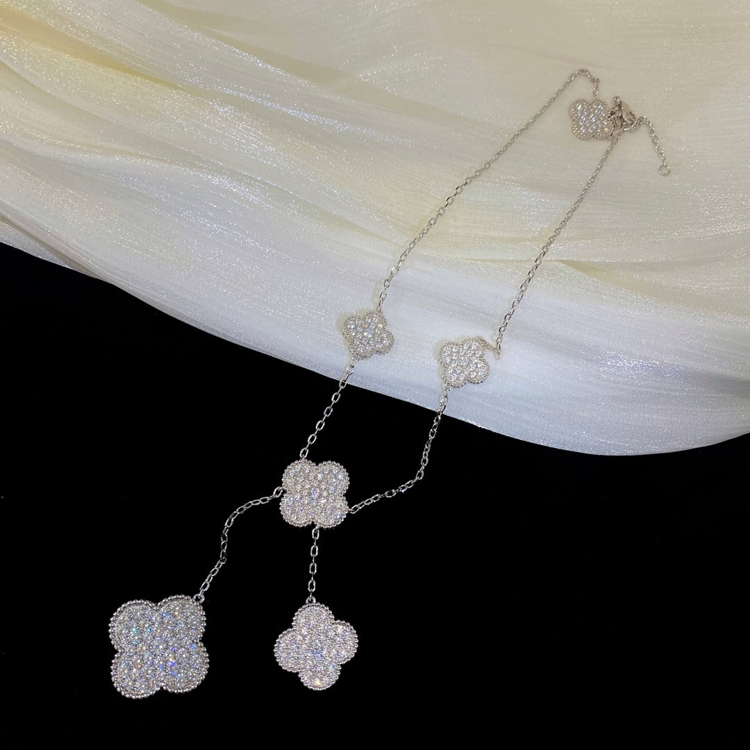 ¡®Lume Jewels¡¯CLOVER 5 MOTIFS SILVER DIAMONDS NECKLACE