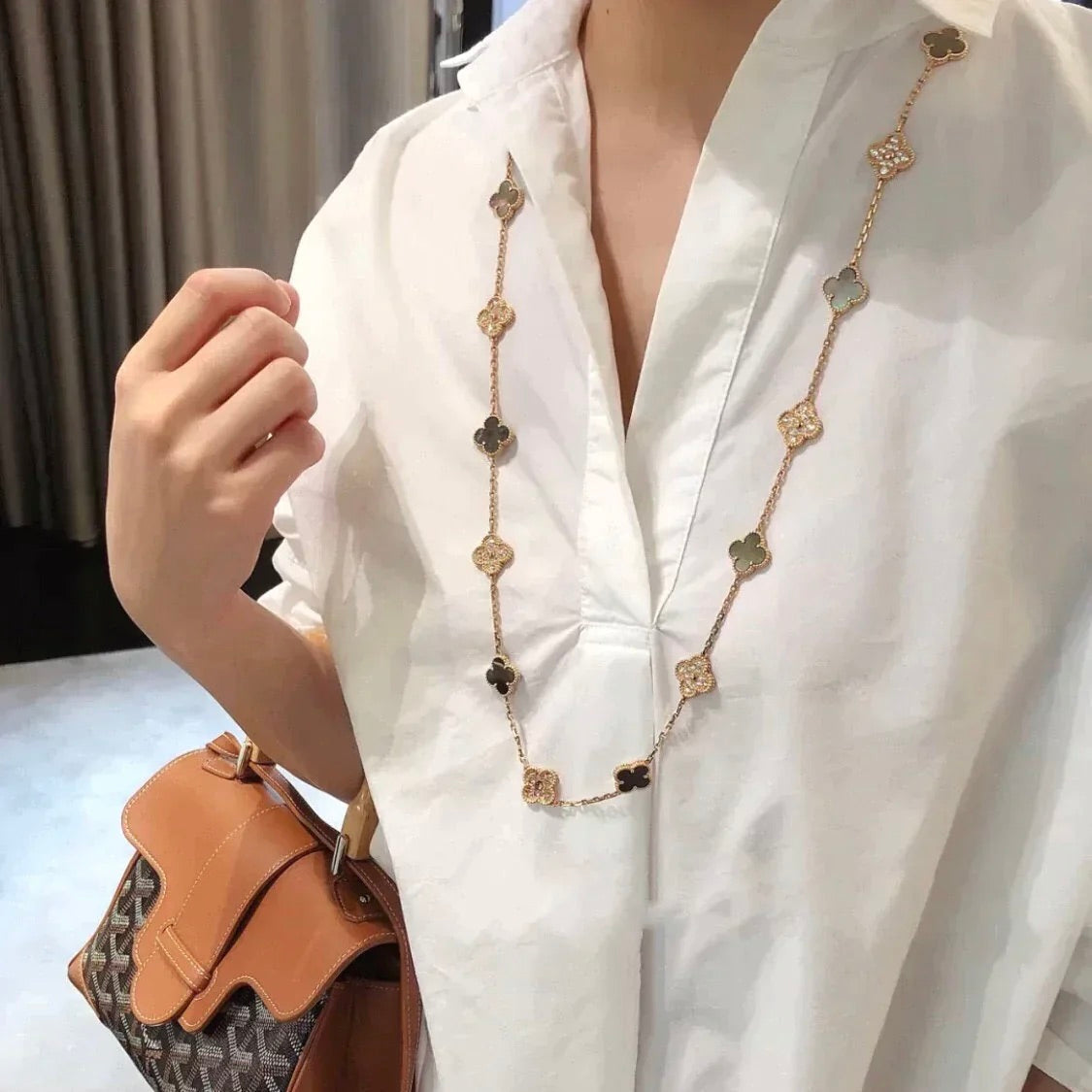 ¡®Lume Jewels¡¯CLOVER 20 MOTIFS DARK MOP DIAMOND  NECKLACE
