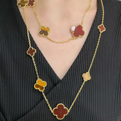 ¡®Lume Jewels¡¯CLOVER 16 MOTIF CARNELIAN TIGER EYE ROSE GOLD NECKLACE