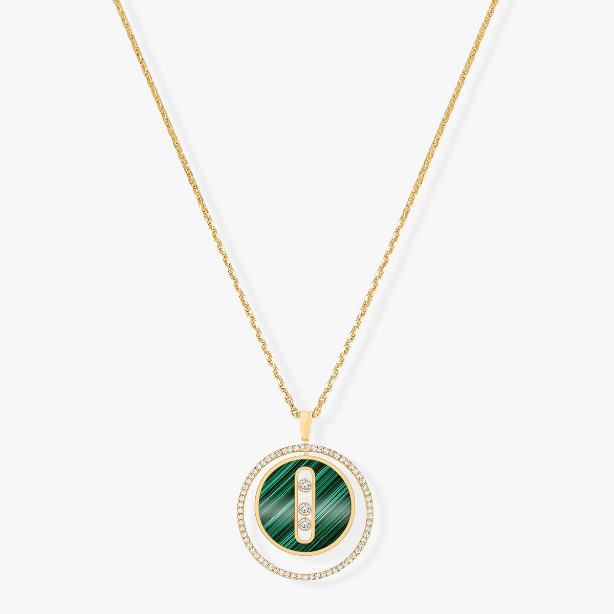 [Lume Jewels]LUCKY MOVE 3 DIAMOND MALACHITE GOLD DIAMOND NECKLACE