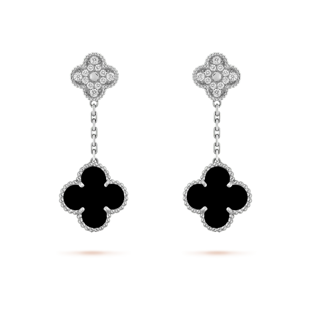 ¡®Lume Jewels¡¯CLOVER 2 MOTIFS  DIAMOND ONYX EARRINGS SILVER