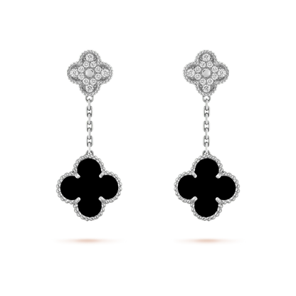 ¡®Lume Jewels¡¯CLOVER 2 MOTIFS  DIAMOND ONYX EARRINGS SILVER