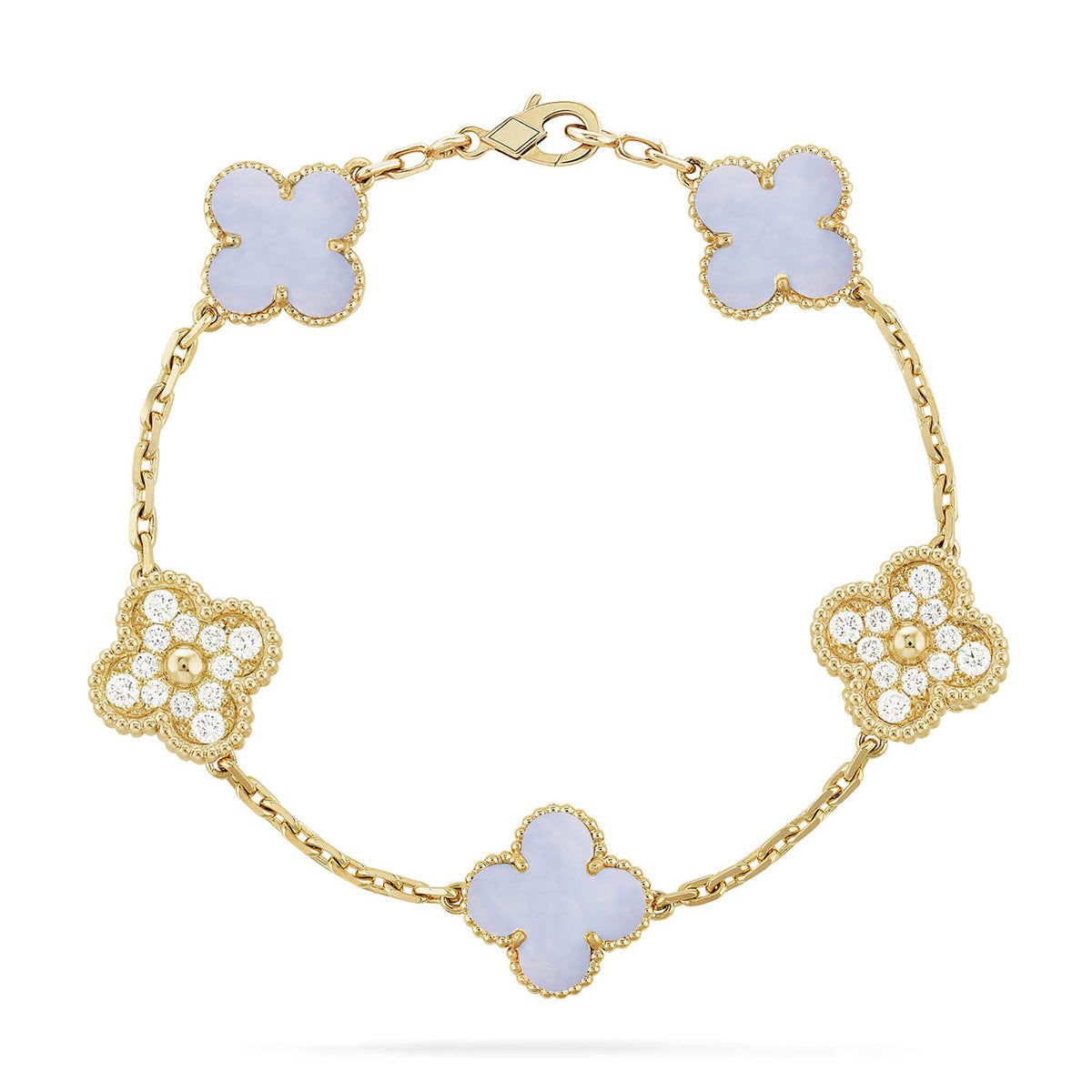 [Lume Jewels]New  CLOVER 5 MOTIF PURPLE CHALCEDONY BRACELET COLLECTION