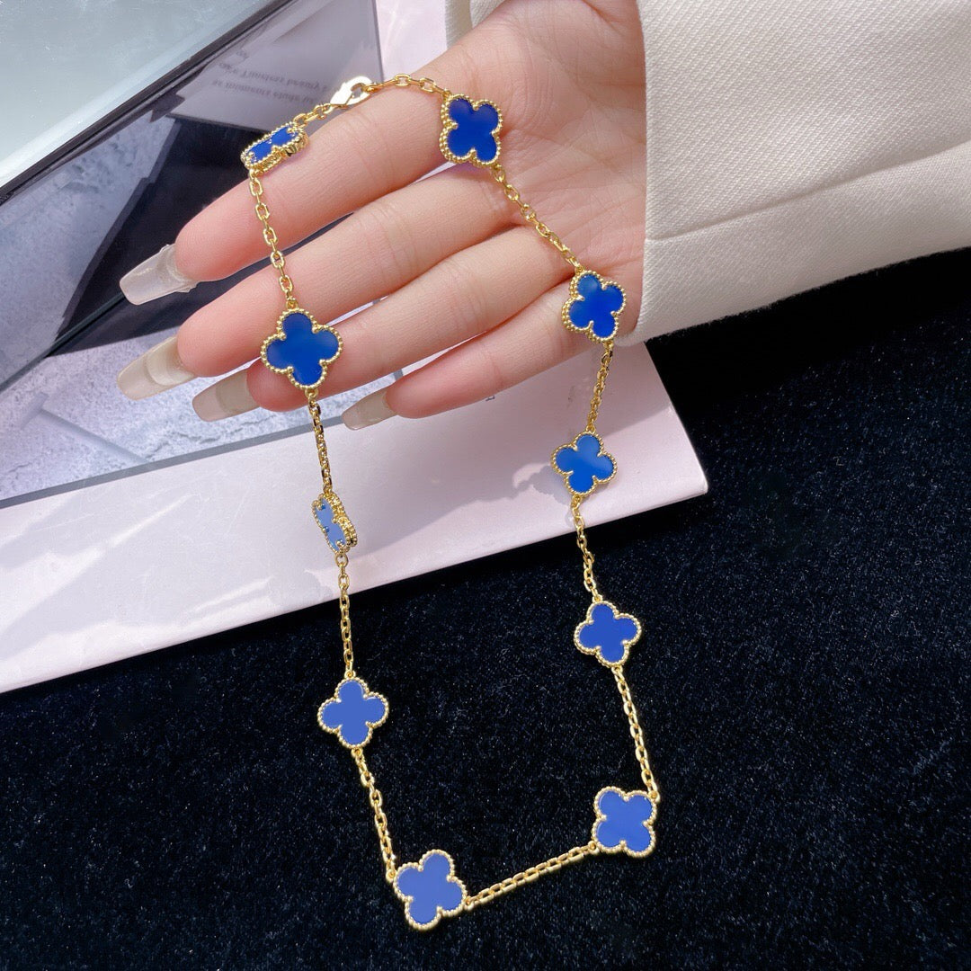 ¡®Lume Jewels¡¯CLOVER 10 MOTIFS BLUE AGATE NECKLACE