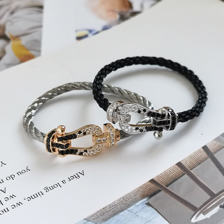 ¡®Lume Jewels¡¯FORCE LARGE HORSESHOE BLACK WHITE DIAMOND BRACELET SILVER