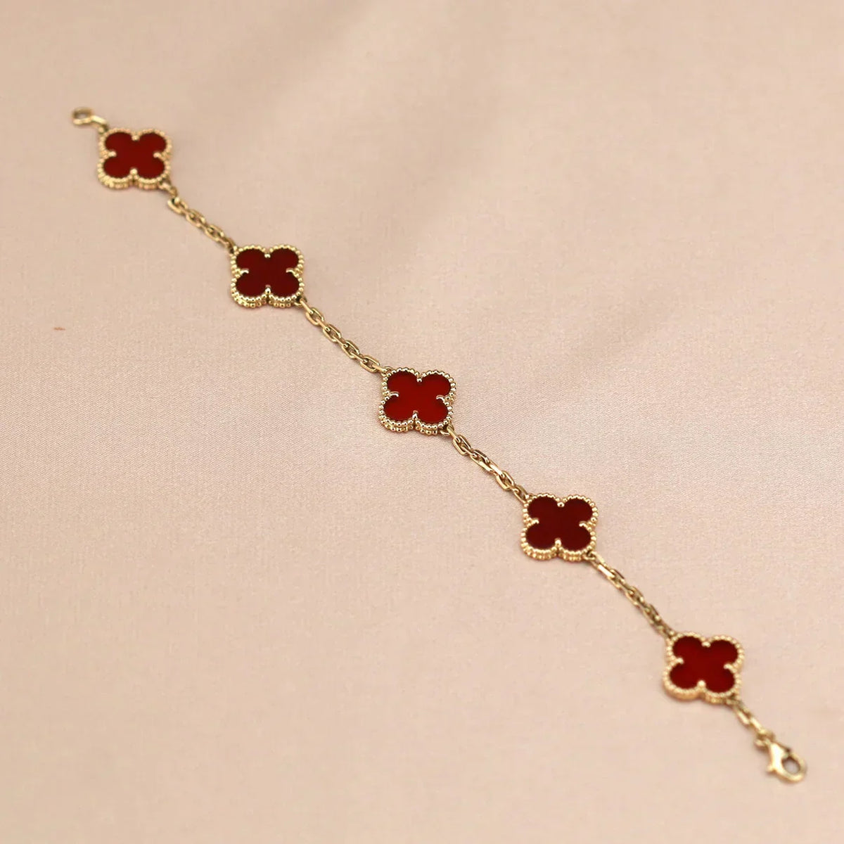 [Lume Jewels]New  CLOVER 5 MOTIF RED CORNELIAN BRACELET COLLECTION