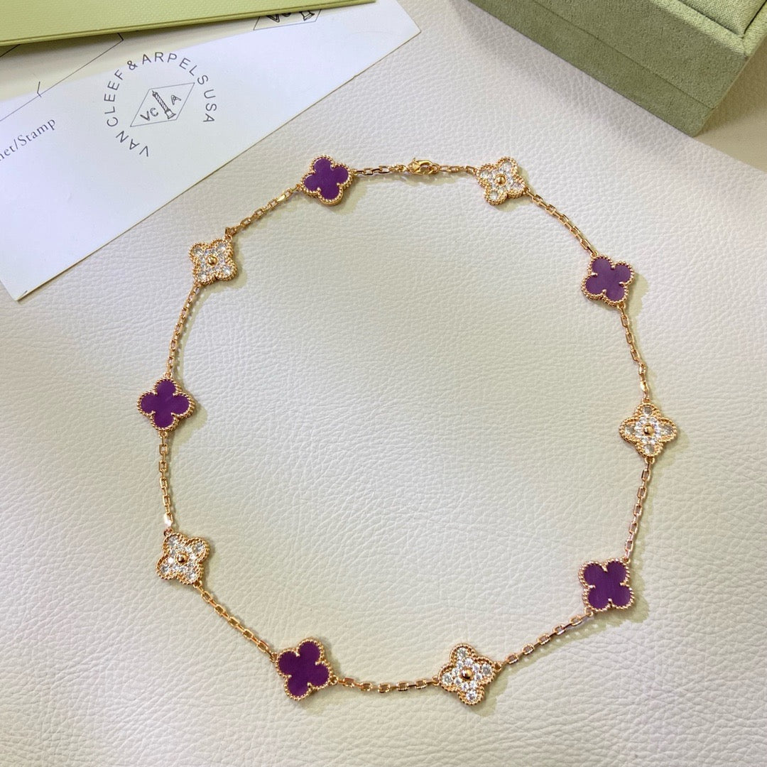 ¡®Lume Jewels¡¯CLOVER 10 MOTIFS  PURPLE VIOLET DIAMOND NECKLACE