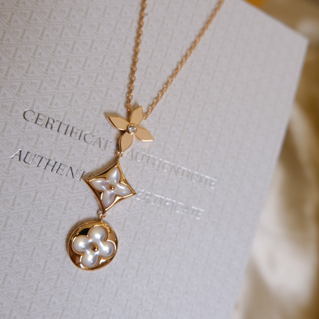 ¡®Lume Jewels¡¯COLOR BLOSSOM LARIAT NECKLACE PINK GOLD WHITE MOTHER PEARL AND DIAMOND