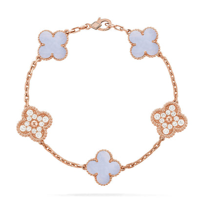 [Lume Jewels]New  CLOVER 5 MOTIF PURPLE CHALCEDONY BRACELET COLLECTION