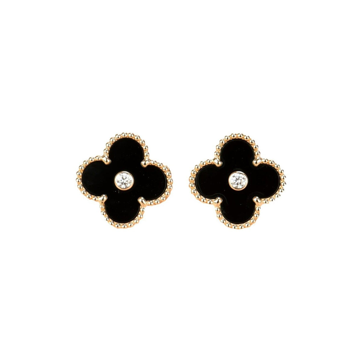 ¡®Lume Jewels¡¯CLOVER MEDIUM 1 MOTIFS ONYX DIAMOND EARRINGS