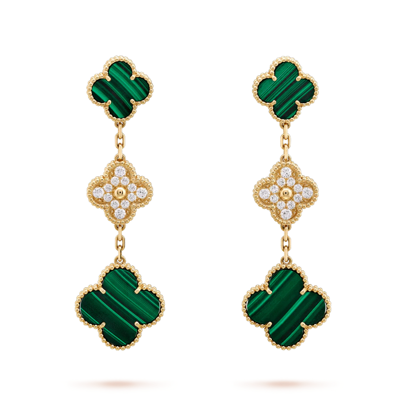 ¡®Lume Jewels¡¯CLOVER EARRINGS GOLD MALACHITE DIAMOND 3 MOTIF